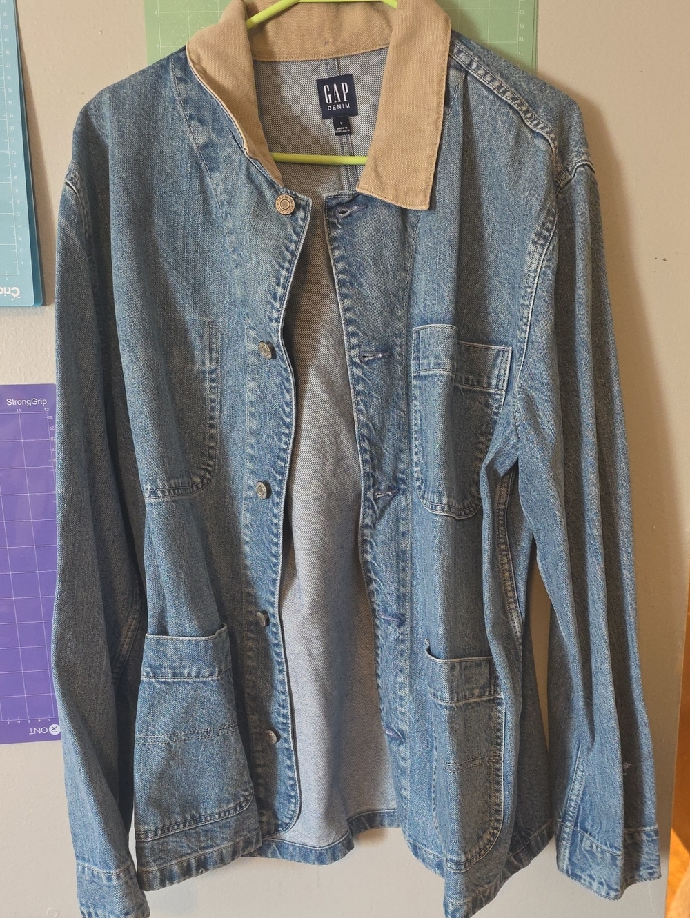 GAP Light Blue Denim Jacket with Tan Canvas Collar
